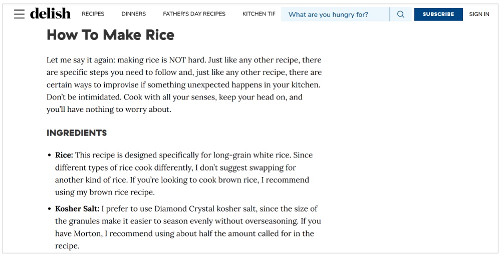 米の炊き方記事のスクリーンショット